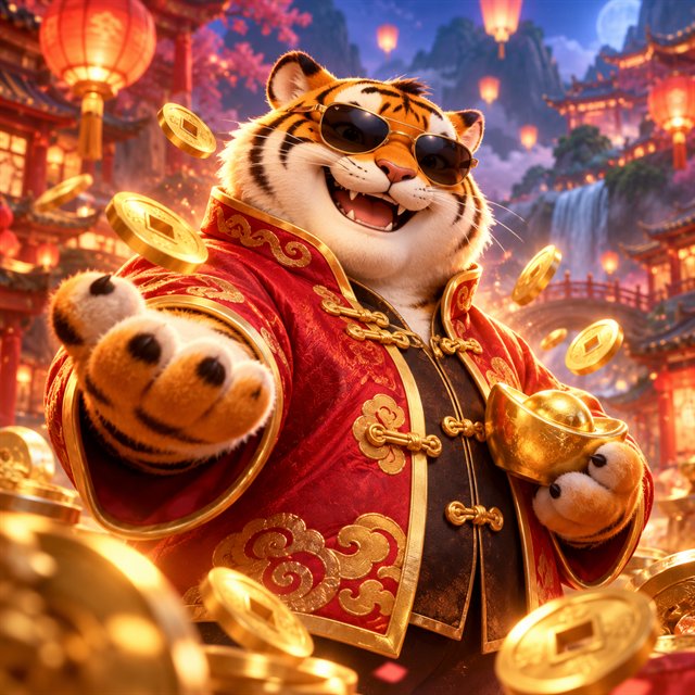 Golden tiger mascot in a red jacket and sunglasses